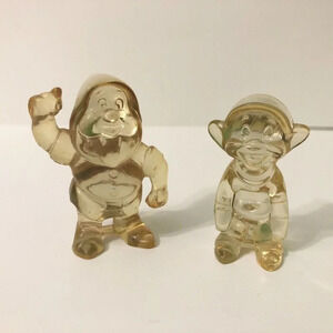 Vintage Walt Disney Dwarfs Lucite Figures Dopey Snow White Doc Lot of  2